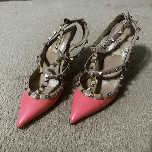 Valentino Pink and Beige Studded Heels